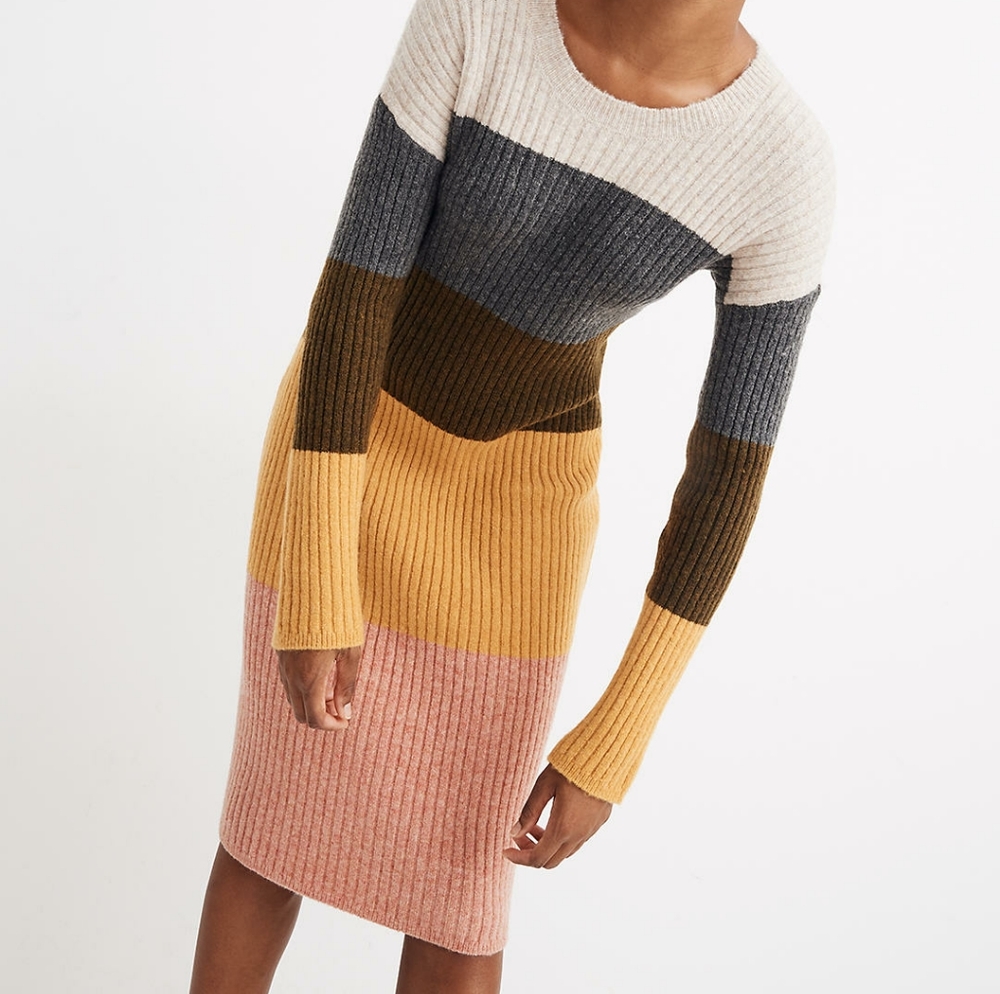 NWT Madewell Colorblock Midi Sweater Dress in Coziest Yarn, Small